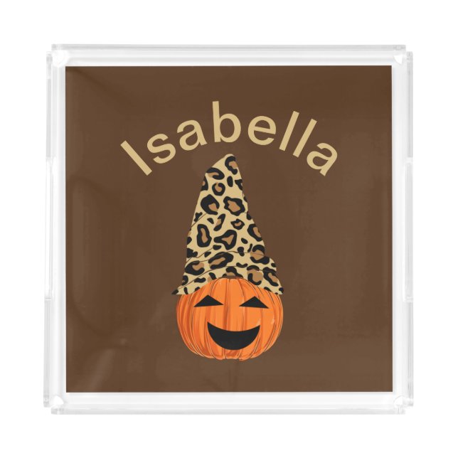 Pumpkin Wearing A Leopard Hat Acrylic Tray (Front)