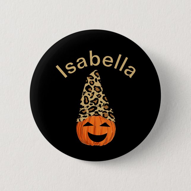 Pumpkin Wearing A Leopard Hat Button (Front)