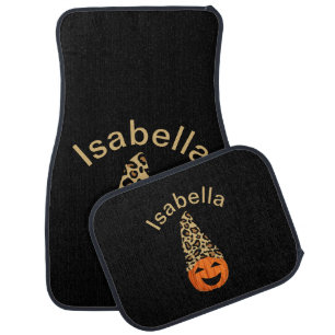 Pumpkin Wearing A Leopard Hat Car Floor Mat