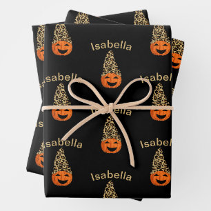 Pumpkin Wearing A Leopard Hat Gift Tags Wrapping Paper Sheets