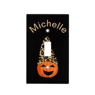 Pumpkin Wearing A Leopard Hat Light Switch Cover