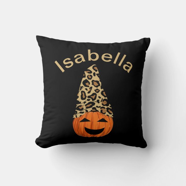 Pumpkin Wearing A Leopard Hat Throw Pillow (Front)