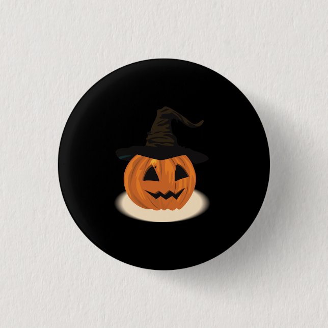 Pumpkin Wearing Witch Hat Button (Front)