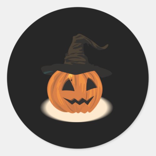 Pumpkin Wearing Witch Hat Classic Round Sticker