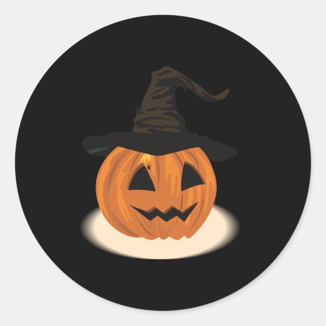 Pumpkin Wearing Witch Hat Classic Round Sticker (Front)