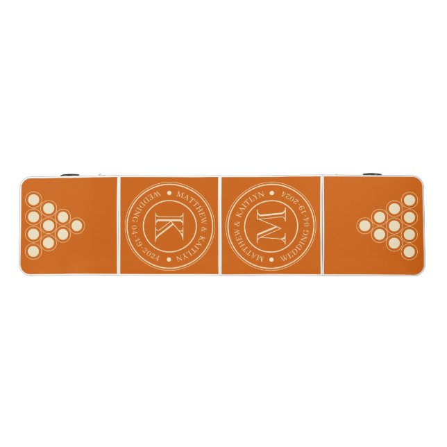 Pumpkin Wedding Monogram with Name & Date Beer Pong Table (Top)