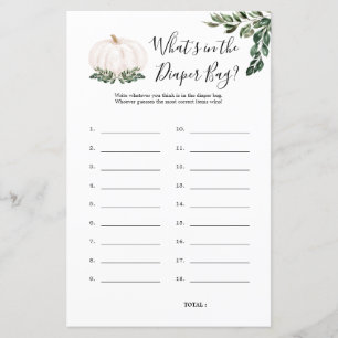 Pumpkin What's In The Diaper Bag Baby Shower Game