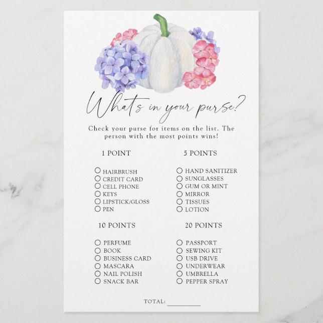Pumpkin - What's in your purse game (Front)