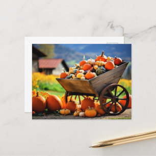 Pumpkin Wheelbarrow, autumn, Postcard