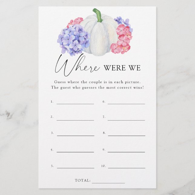 Pumpkin - Where were we bridal shower game (Front)
