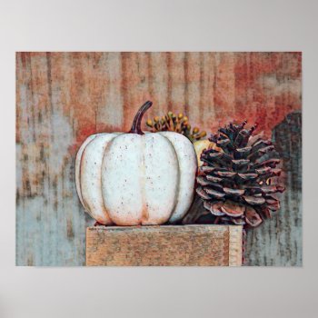 Pumpkin White Autumn Rustic Country Farmhouse Poster by MargSeregelyiPhoto at Zazzle