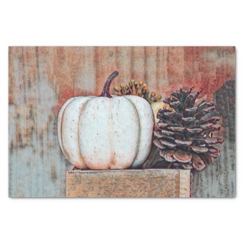 Pumpkin White Autumn Rustic Country Farmhouse Tissue Paper