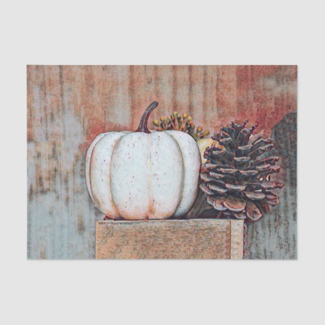 Pumpkin White Autumn Rustic Country Farmhouse Tissue Paper (Front)