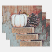 Pumpkin Autumn White Orange Vintage Antique Sketch Wrapping Paper Sheets