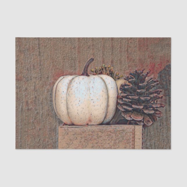 Pumpkin White Brown Autumn Rustic Farmhouse Tissue Paper (Front)