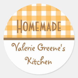 Pumpkin white gingham homemade food label seal