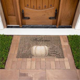 Pumpkin White Gold Metallic Elegant Fall Country Doormat