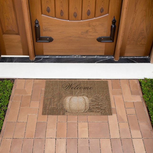 Pumpkin White Gold Metallic Elegant Fall Country Fiber Doormat (Insitu (Outdoor))