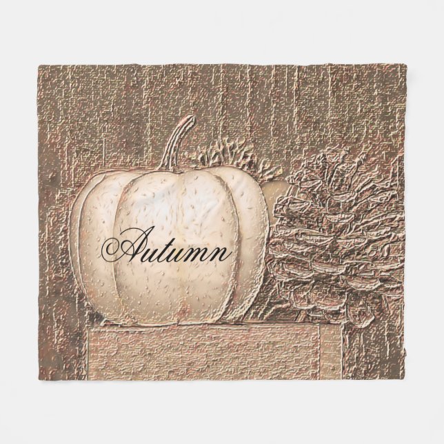Pumpkin White Gold Metallic Elegant Fall Country Fleece Blanket (Front (Horizontal))