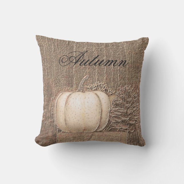 Pumpkin White Gold Metallic Elegant Fall Country Outdoor Pillow (Front)