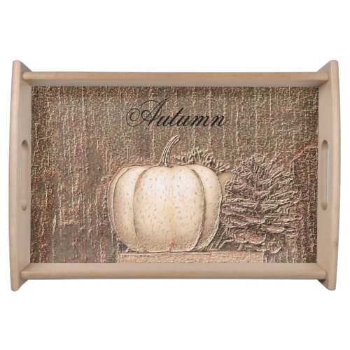 Pumpkin White Gold Metallic Elegant Fall Country Serving Tray