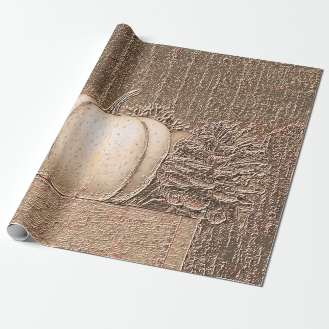 Pumpkin White Gold Metallic Elegant Fall Decoupage Wrapping Paper (Unrolled)