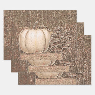 Pumpkin White Gold Metallic Elegant Fall Decoupage Wrapping Paper Sheets