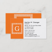 Pumpkin, White Greek Key #1 Framed Monogram Business Card (Front/Back)