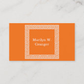 Pumpkin, White Greek Key #1 Framed Monogram Business Card (Back)