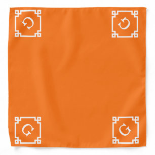 Pumpkin White Greek Key Frame #2 Initial Monogram Bandana