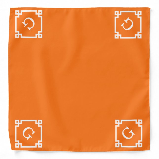 Pumpkin White Greek Key Frame #2 Initial Monogram Bandana (Front)
