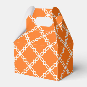Pumpkin White Large Fancy Quatrefoil Pattern Favor Boxes