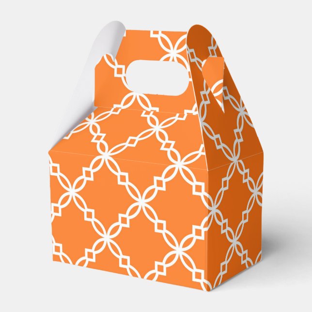 Pumpkin White Large Fancy Quatrefoil Pattern Favor Boxes (Front Side)