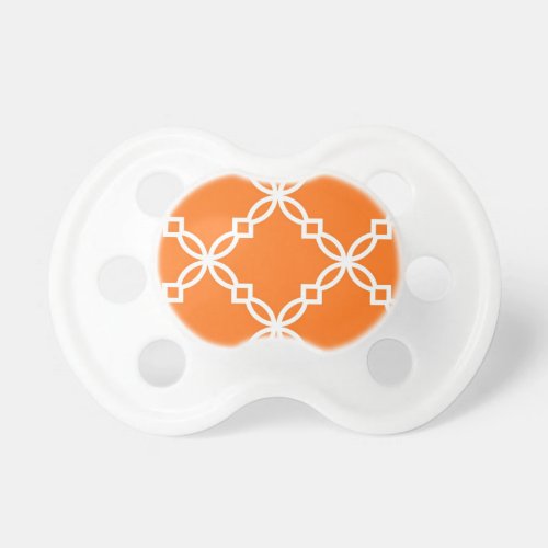 Pumpkin White Large Fancy Quatrefoil Pattern Pacifier