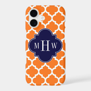 Pumpkin White Moroccan #5 Navy 3 Initial Monogram iPhone 17 Case