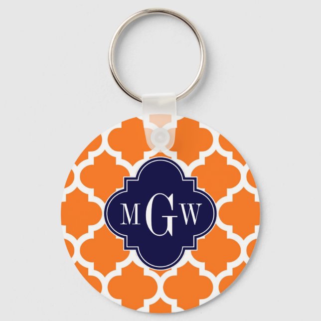 Pumpkin White Moroccan #5 Navy 3 Initial Monogram Keychain (Front)