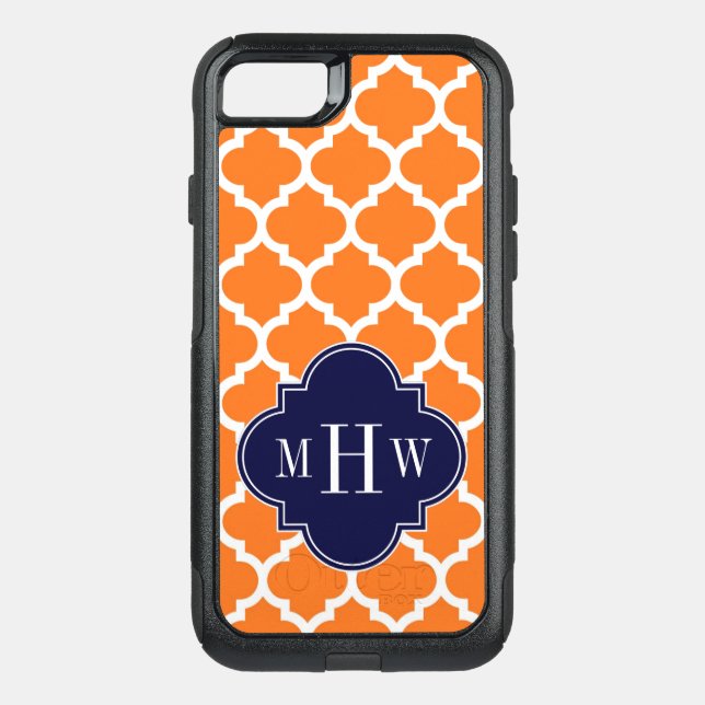 Pumpkin White Moroccan #5 Navy 3 Initial Monogram Otterbox iPhone Case (Back)