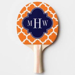 Pumpkin White Moroccan #5 Navy 3 Initial Monogram Ping-Pong Paddle
