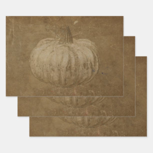 Pumpkin White Sepia Autumn Vintage Grunge Texture Wrapping Paper Sheets