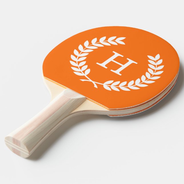 Pumpkin White Wheat Laurel Wreath Initial Monogram Ping Pong Paddle (Front Angle)