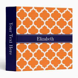 Pumpkin Wht Moroccan #5 Navy Blue Name Monogram Binder