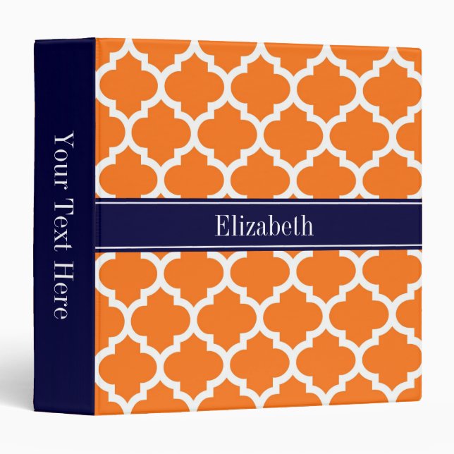 Pumpkin Wht Moroccan #5 Navy Blue Name Monogram Binder (Front/Spine)