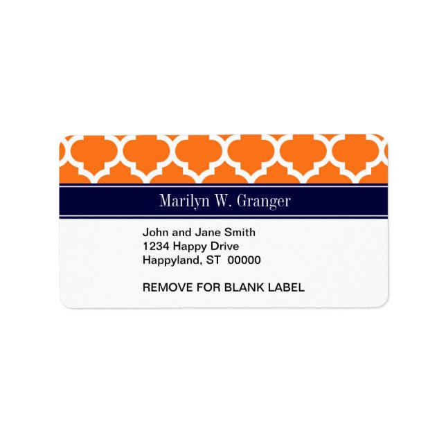 Pumpkin Wht Moroccan #5 Navy Blue Name Monogram Label (Front)