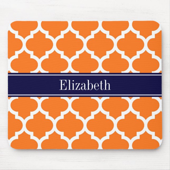 Pumpkin Wht Moroccan #5 Navy Blue Name Monogram Mouse Pad (Front)