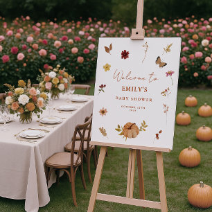 Pumpkin Wildflower Boho Baby Shower Welcome Sign
