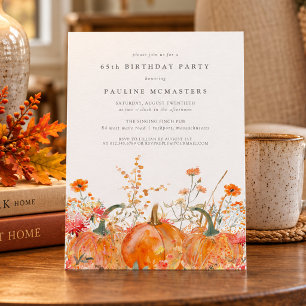 Pumpkin Wildflower Fall Watercolor 65th Birthday  Invitation