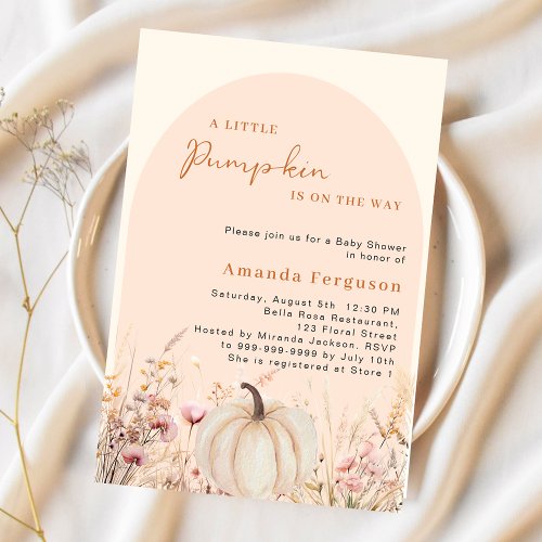 Pumpkin wildflower peach pink arch Baby Shower Invitation