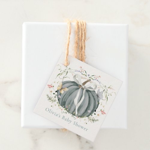 Pumpkin Wildflowers Butterflies Blue Baby Shower Favor Tags