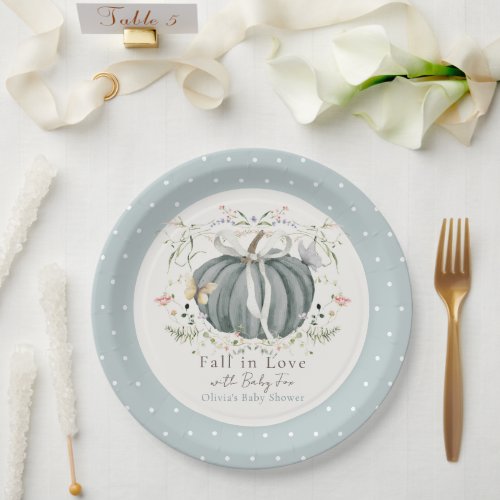 Pumpkin Wildflowers Butterflies Blue Baby Shower Paper Plates