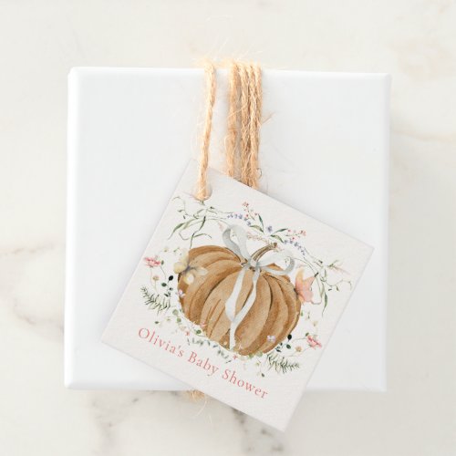 Pumpkin Wildflowers Butterflies Pink Baby Shower Favor Tags
